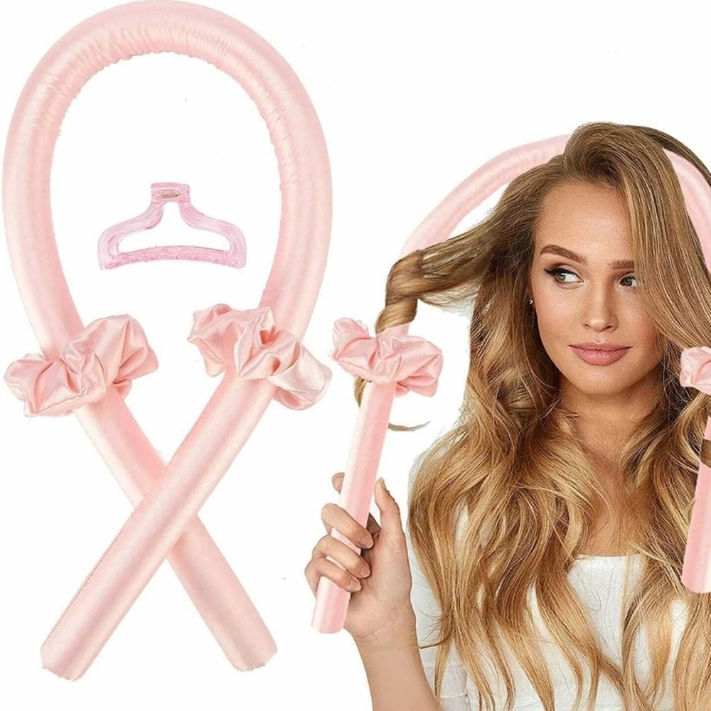 Women Girl Silk Ribbon Hair Curler Heatless Curling Rod Head Band Wave Former